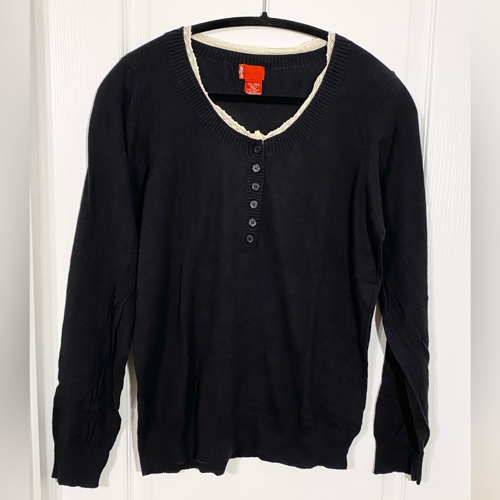 Y2K Levi’s Lace Trim Cotton Henley Sweater Black Cream Size Junior XXL